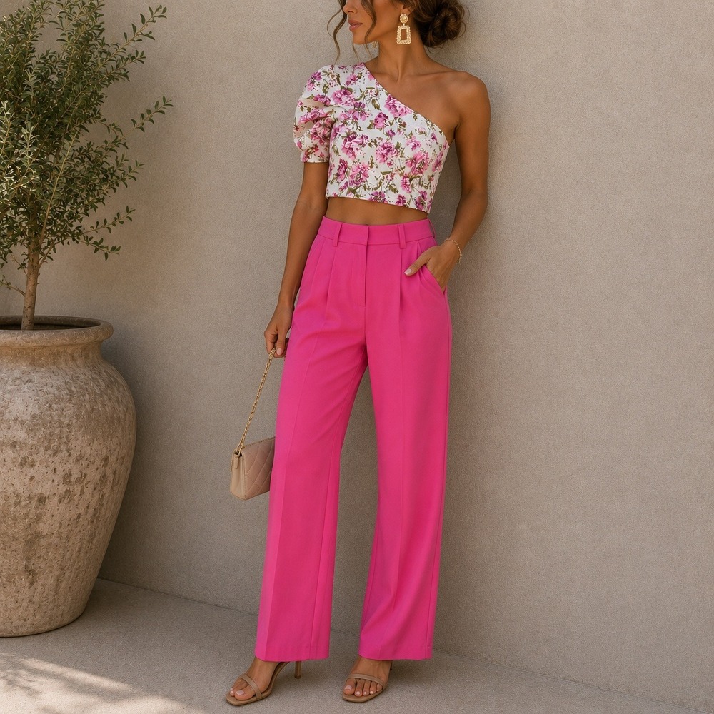 REVOLVE x Michael Costello Top Womens S Pink Floral Vessi Crop Barbiecore